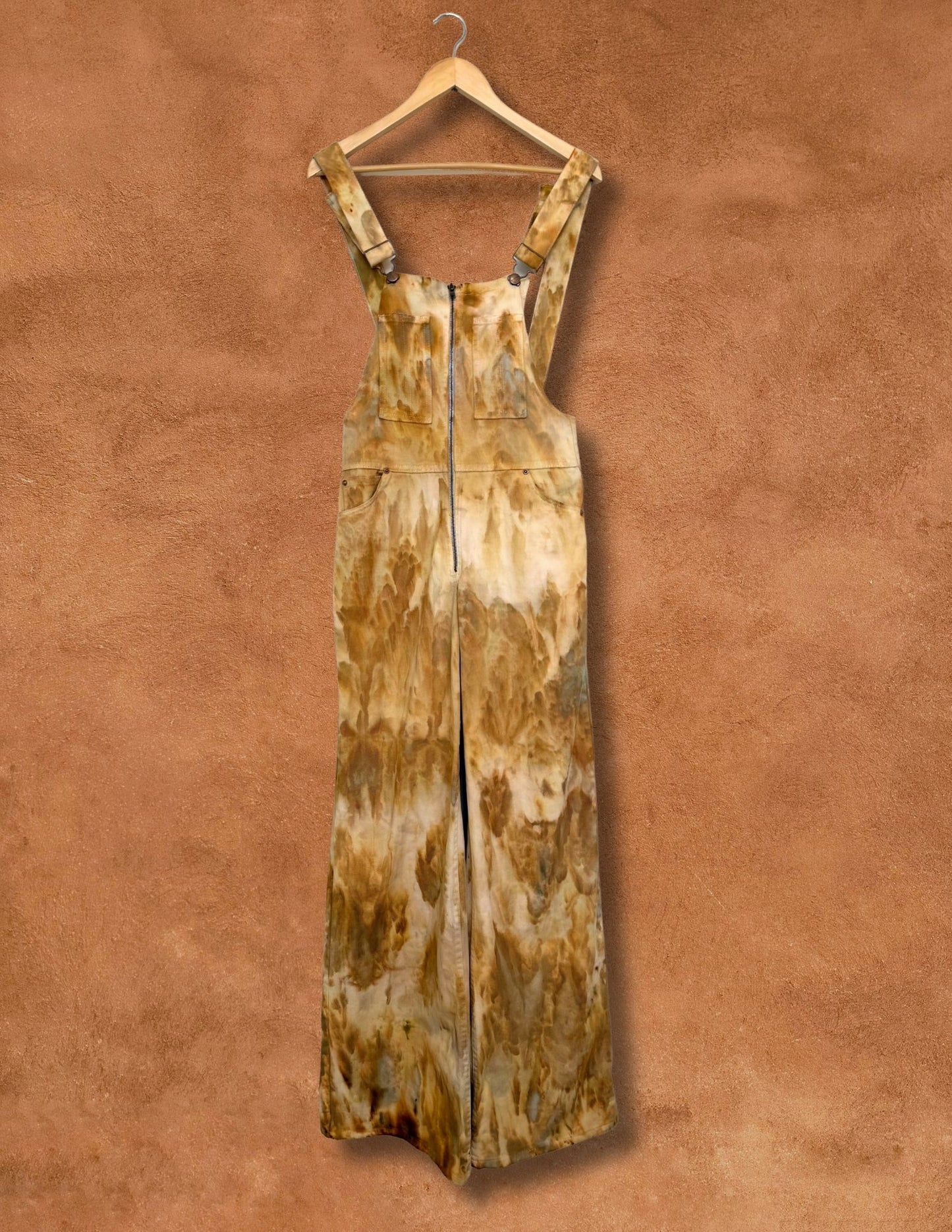 Upcycled Vintage 70s Cotton Canvas Flared Overalls 32 x 35