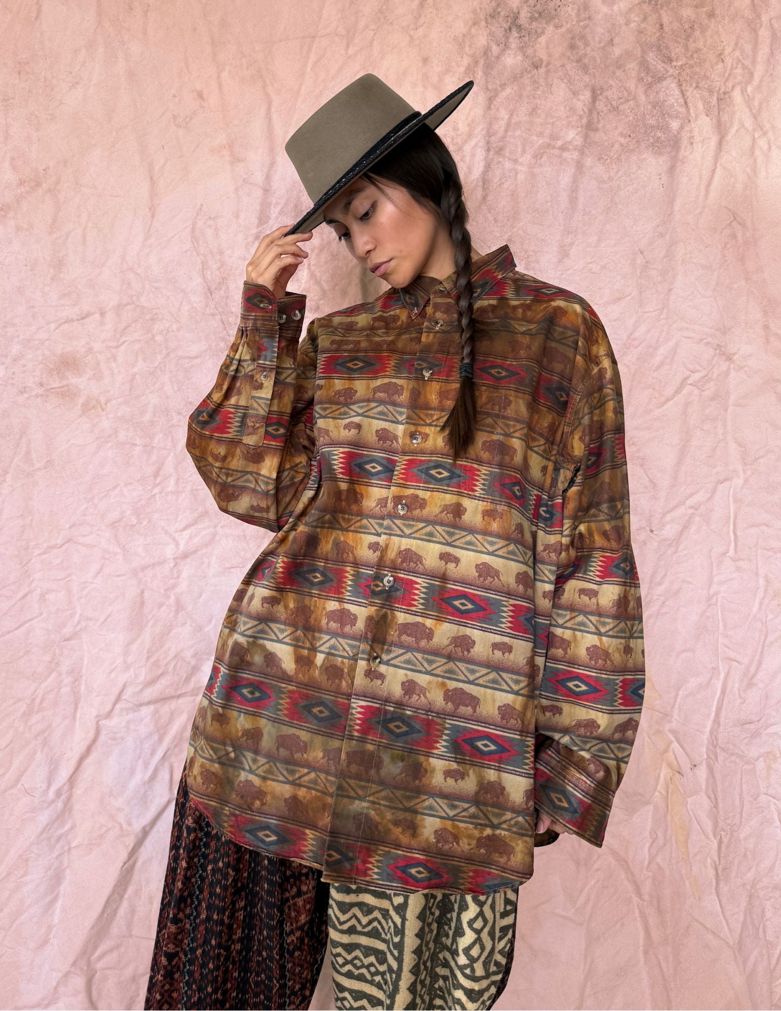 Upcycled Vintage 80s Rodeo Shirt — Buffalo Print