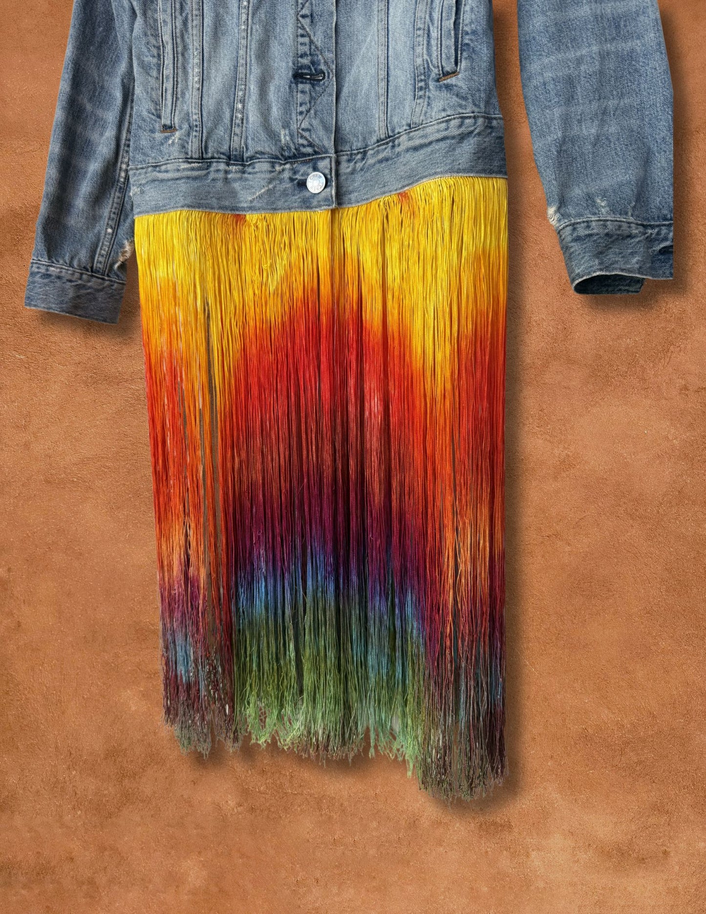 Upcycled 90s Vintage Denim Fringe Jacket 36 x 22
