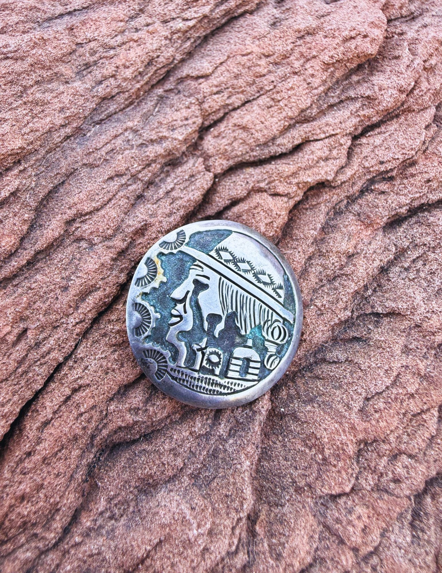 🤎 Vintage Sterling Diné Pin by artist R.C. Slim