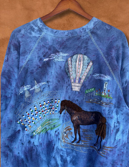 Upcycled Vintage Handpainted Applique Horse Sweatshirt