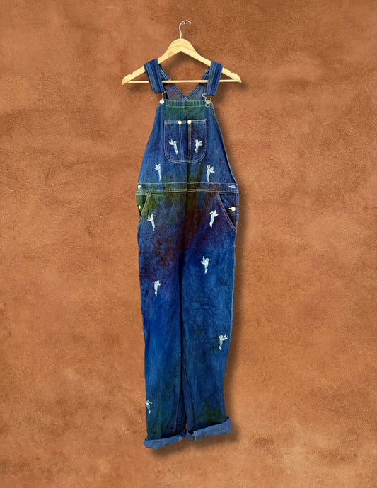 Upcycled Vintage Denim Overalls with Hummingbirds
