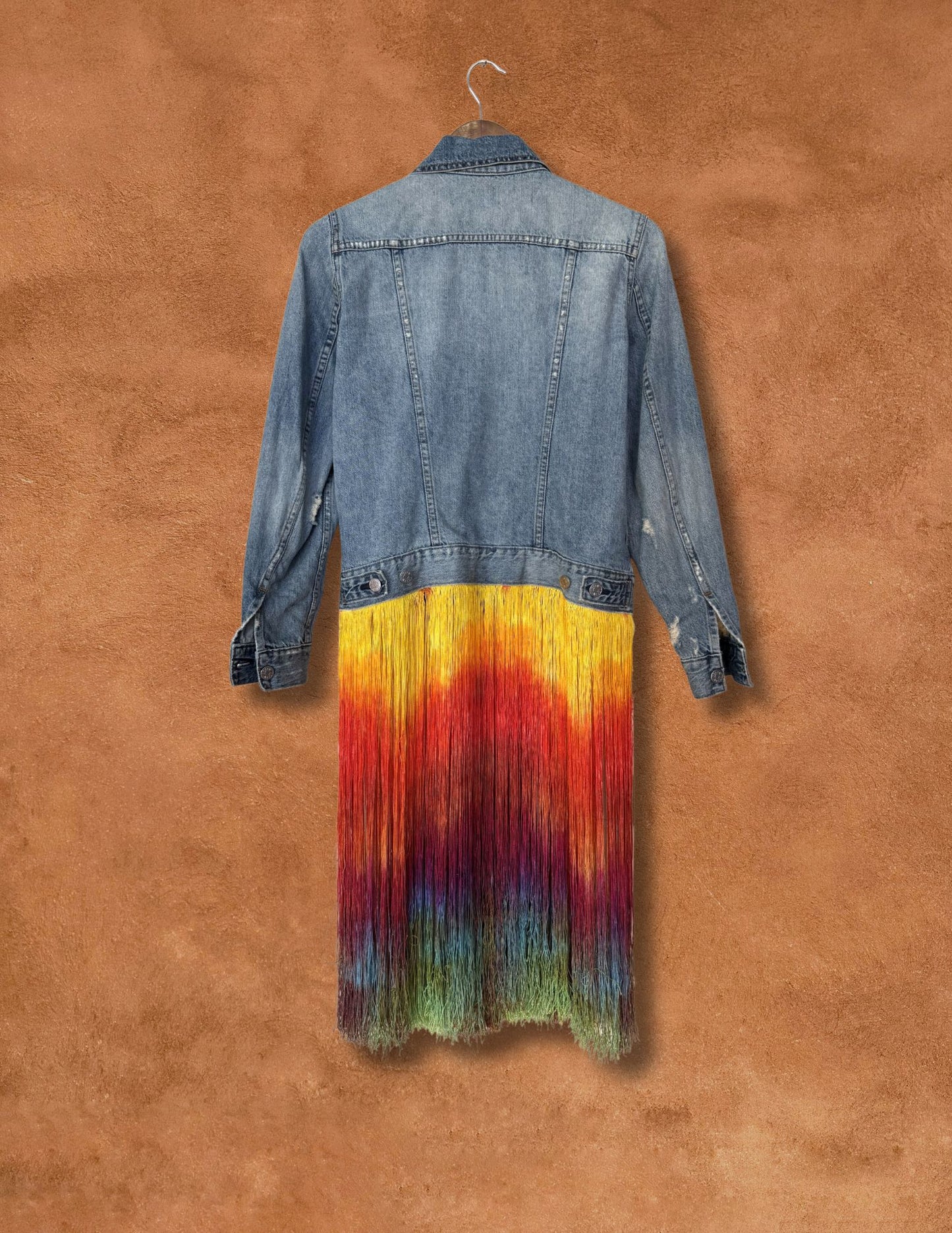 Upcycled 90s Vintage Denim Fringe Jacket 36 x 22