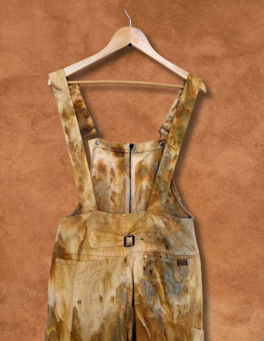 Upcycled Vintage 70s Cotton Canvas Flared Overalls 32 x 35