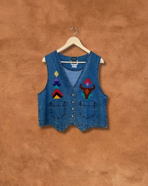 Vintage 80s Applique Denim Vest