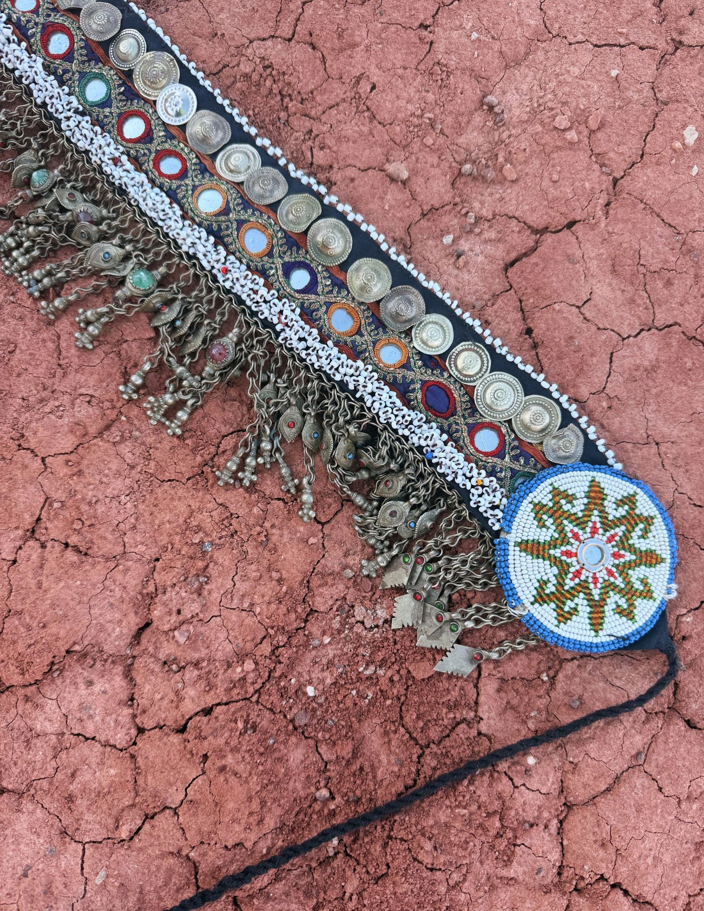 Vintage Beaded Medallion Fringe Belt
