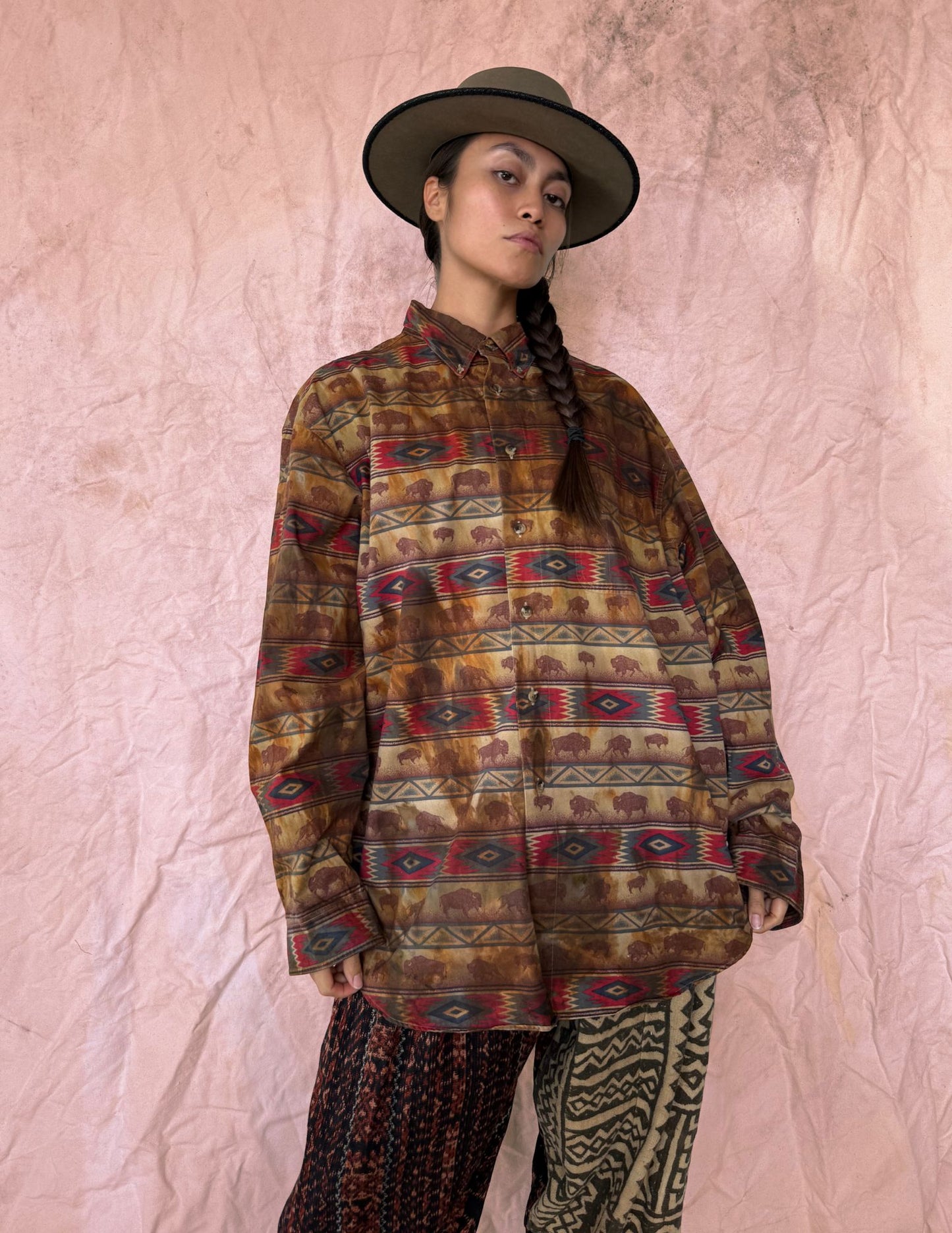 Upcycled Vintage 80s Rodeo Shirt — Buffalo Print