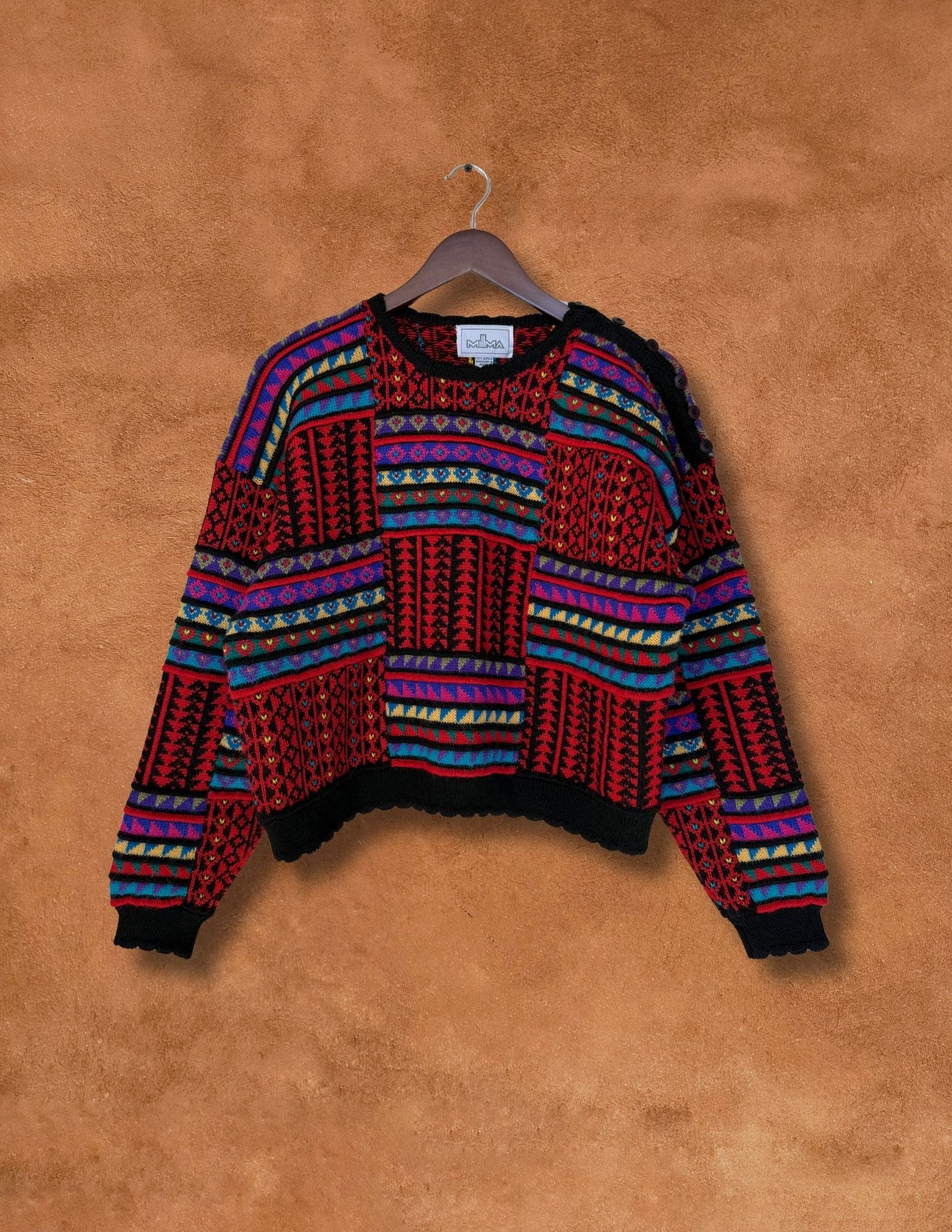 Vintage 80s Geo Cropped Alpaca Sweater