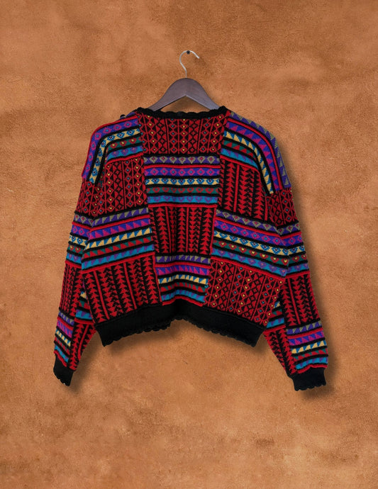 Vintage 80s Geo Cropped Alpaca Sweater