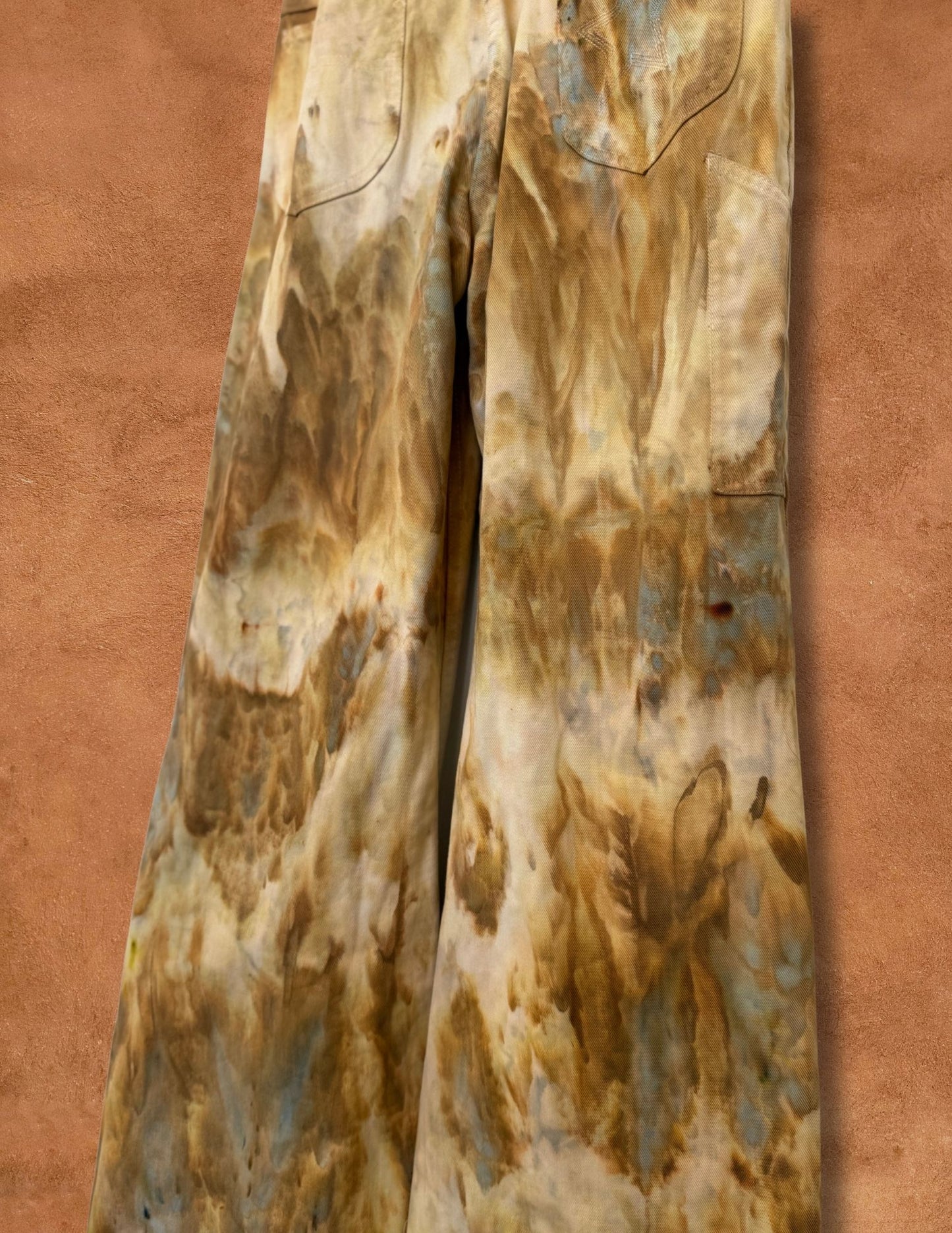 Upcycled Vintage 70s Cotton Canvas Flared Overalls 32 x 35