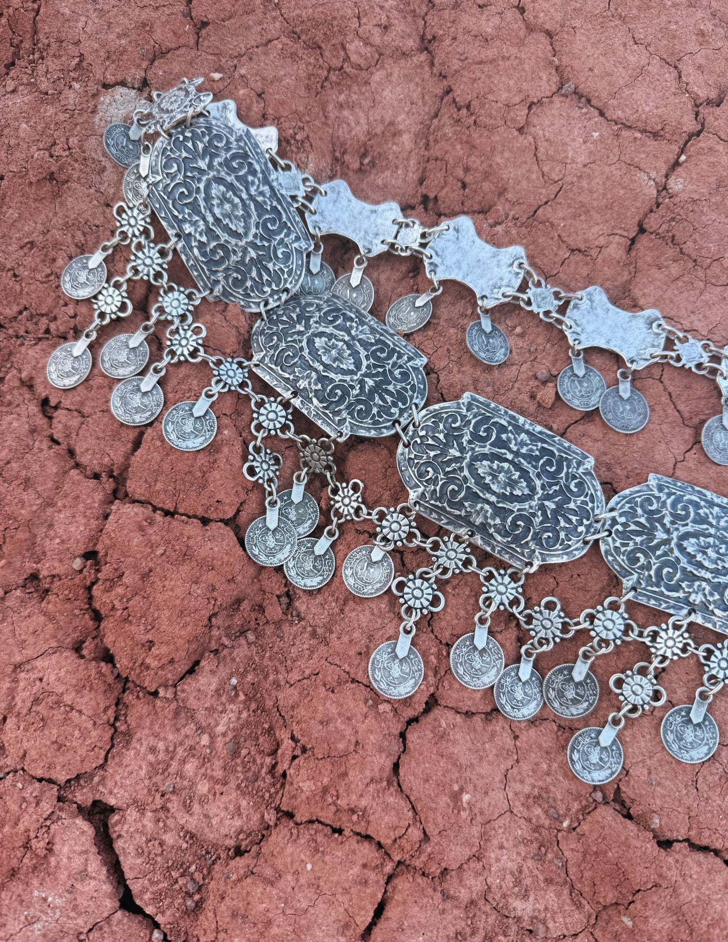 Vintage 80s Pewter Coin Belt