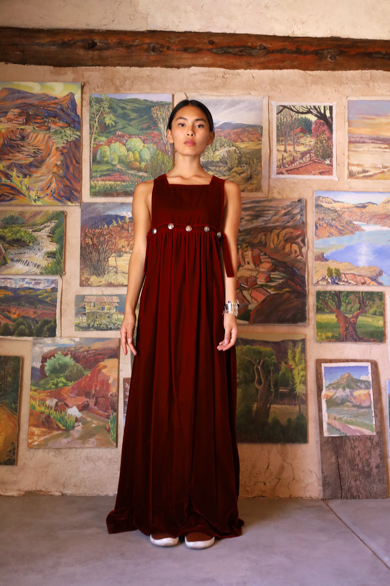 Vintage 70s Red Velvet Maxidress