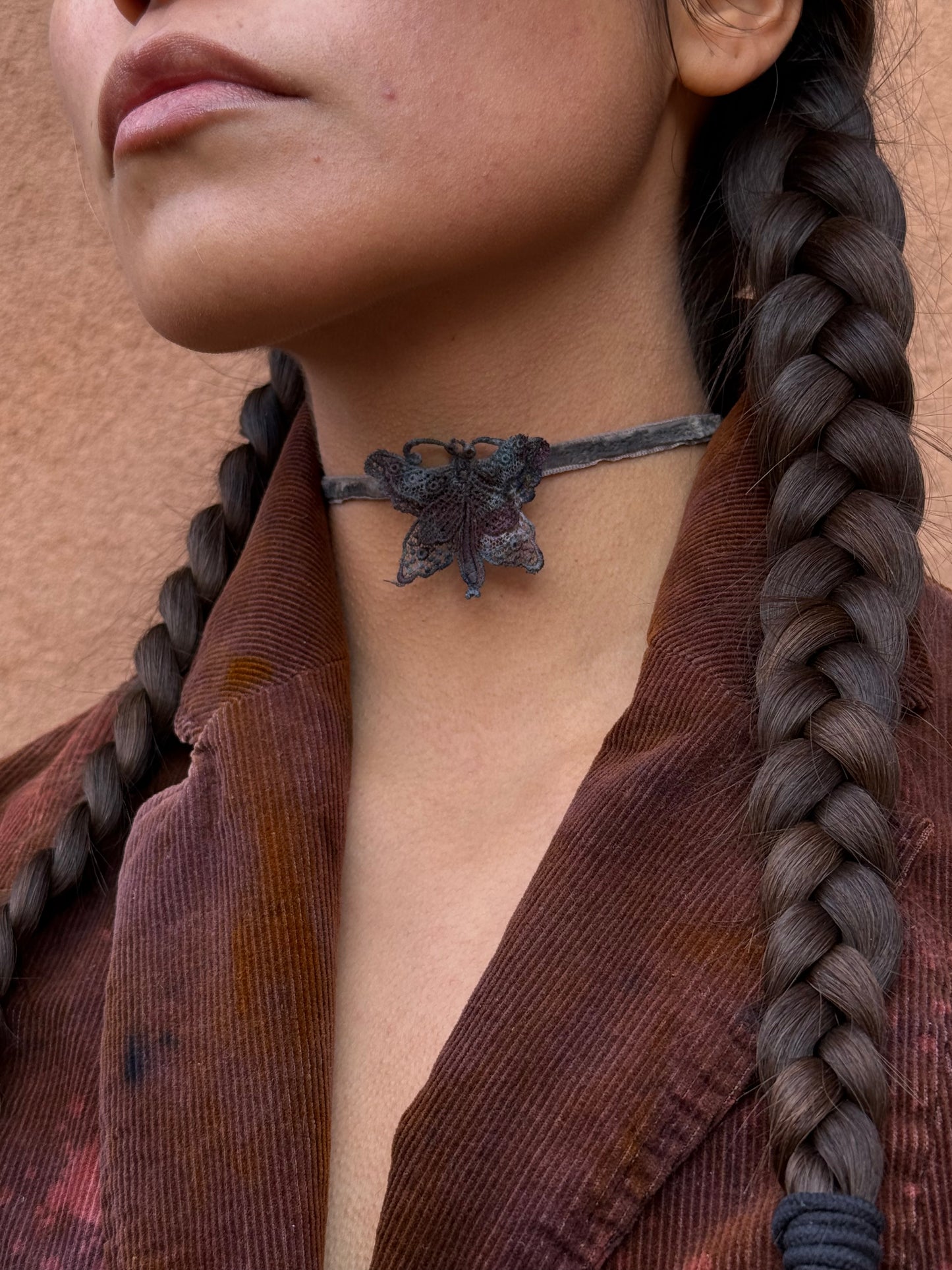 Vintage Lace Butterfly Choker — Hand-Dyed