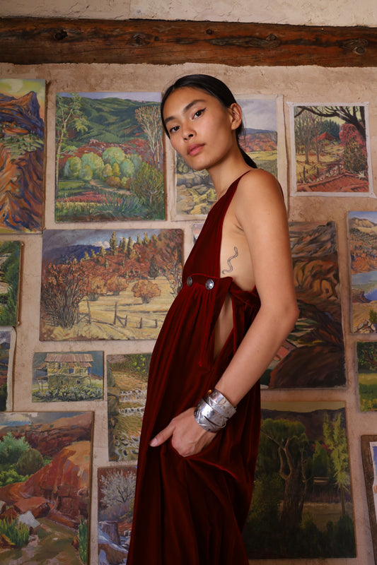 Vintage 70s Red Velvet Maxidress