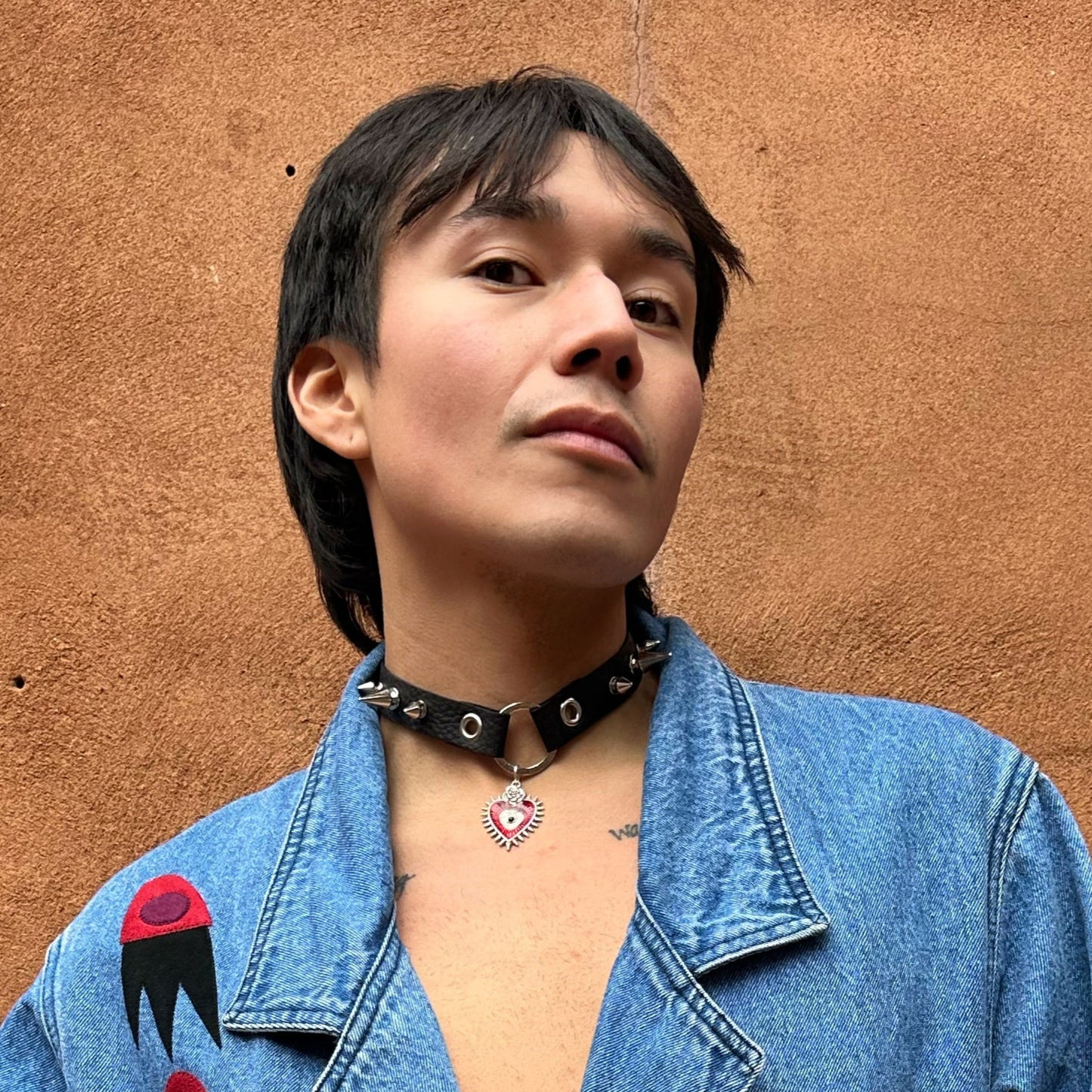 Flaming Heart Punk Leather Choker by Kisikahwskew Big Bow