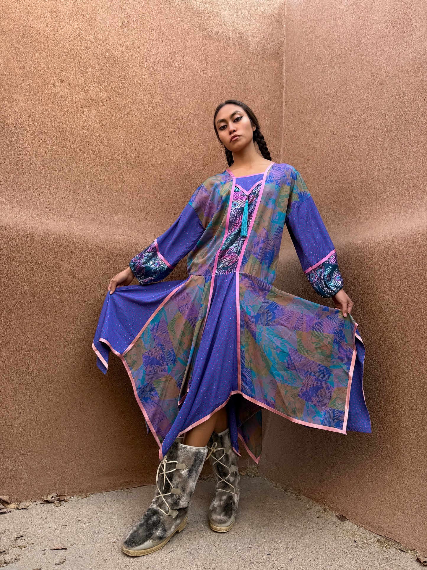 Vintage 80s Patchwork Handkerchief Dress