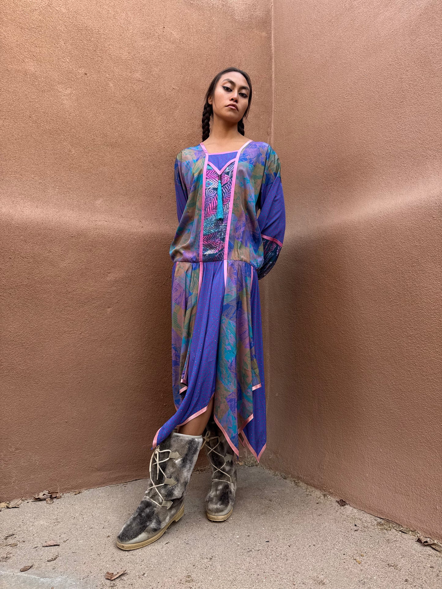 Vintage 80s Patchwork Handkerchief Dress