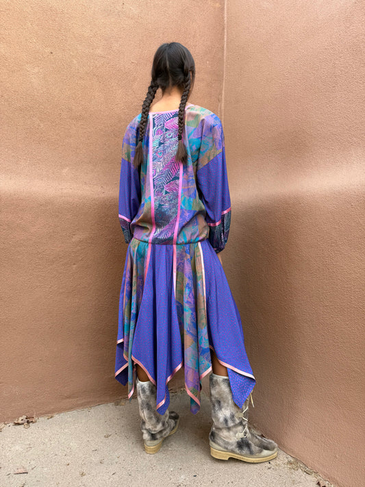 Vintage 80s Patchwork Handkerchief Dress