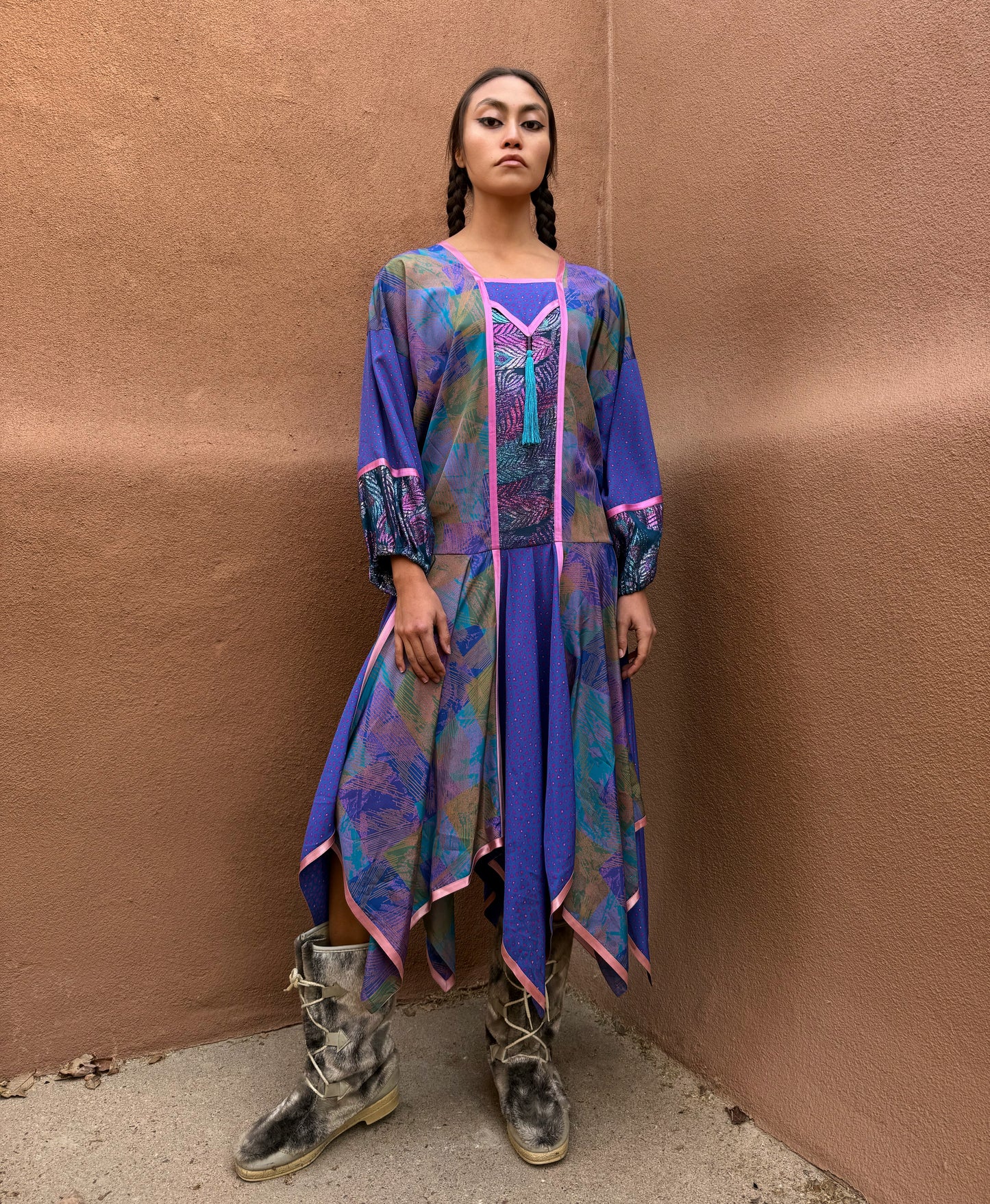 Vintage 80s Patchwork Handkerchief Dress