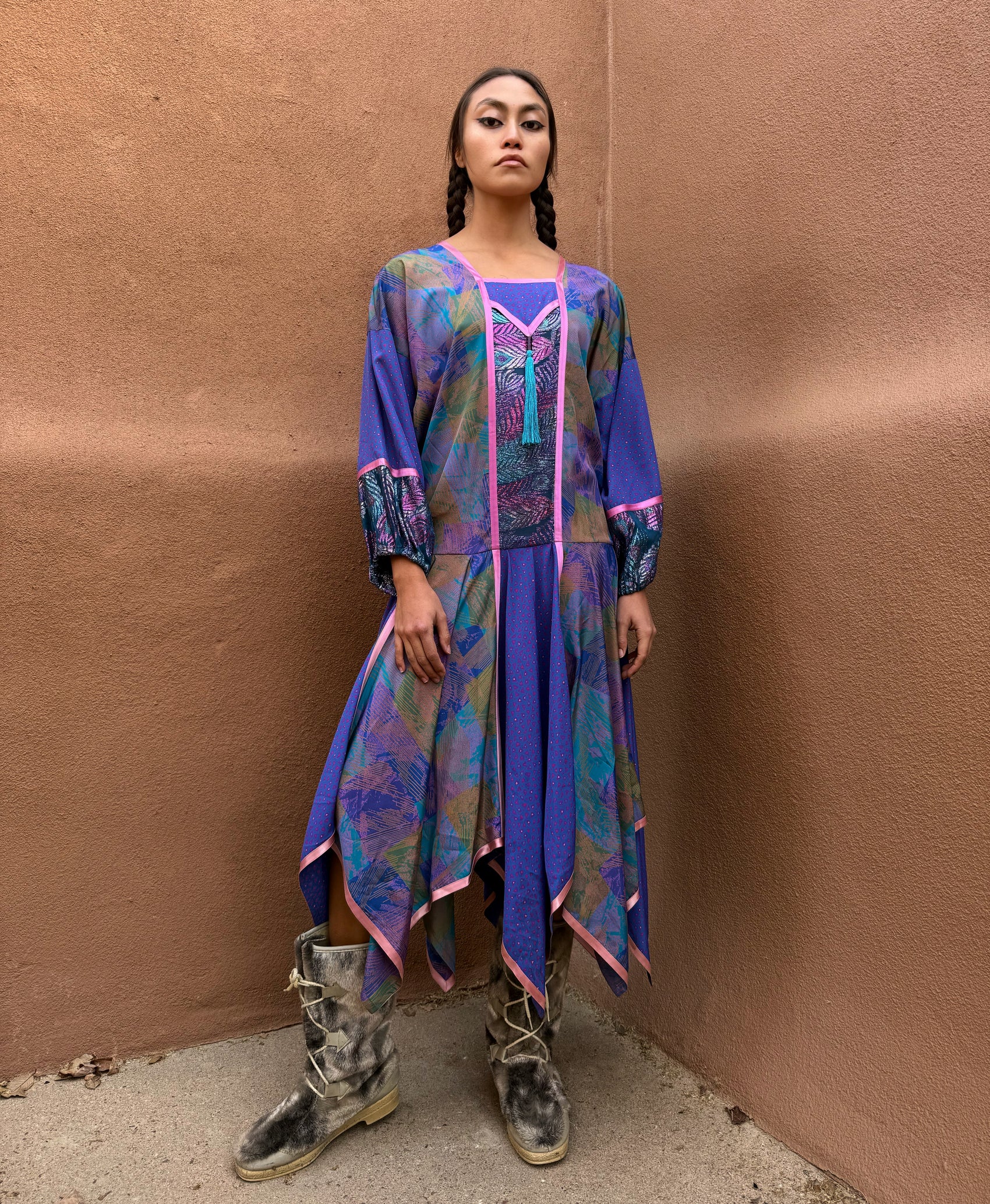 Vintage 80s Patchwork Handkerchief Dress