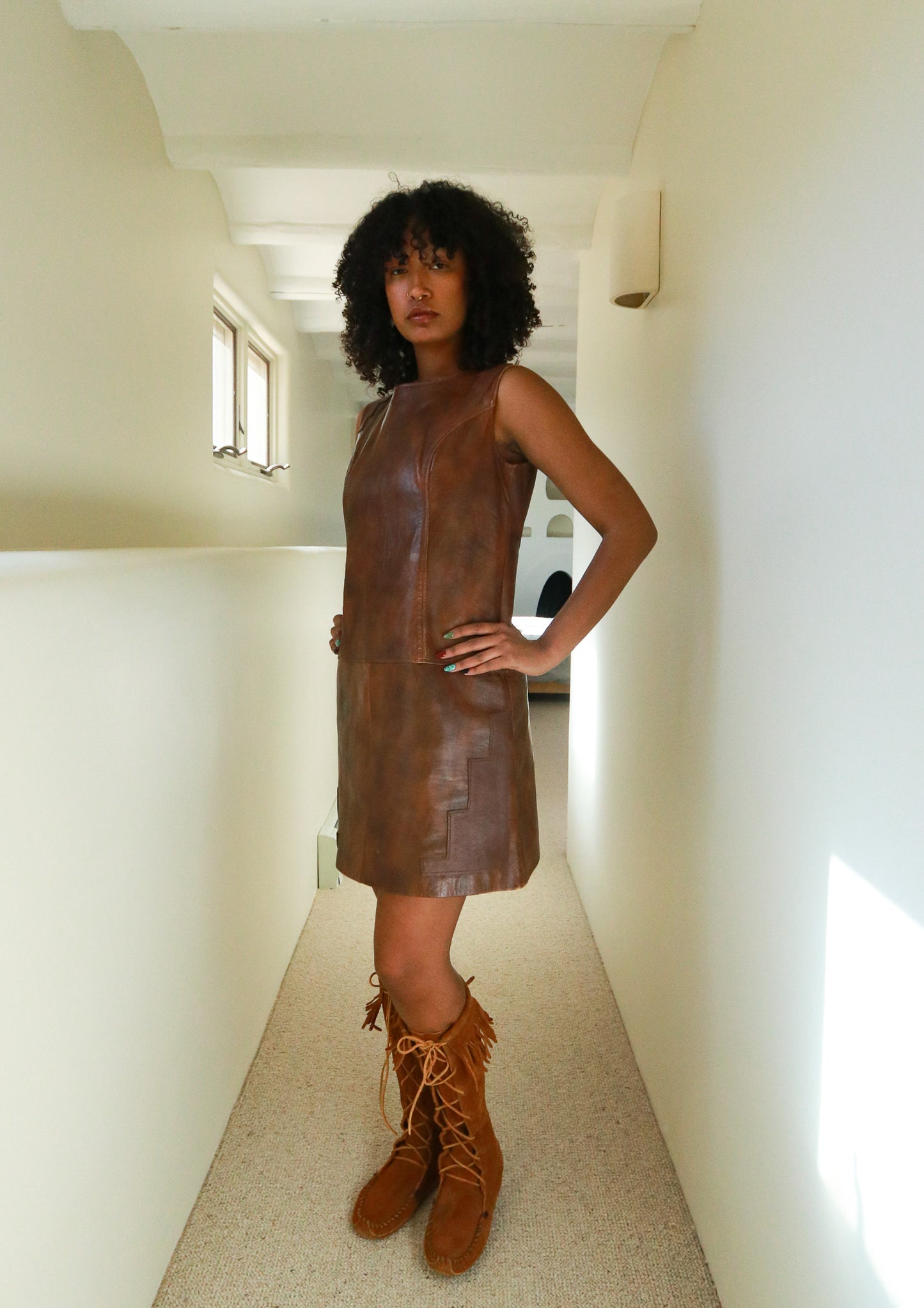 60s leather dress The Phyllis Look 1960s Vintage Mod Brown Leather Mini Dress Featherstone Vintage