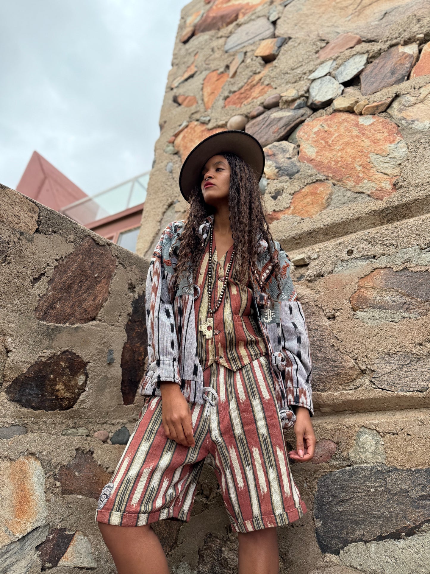 Vintage 90s Ikat Stripe Short Set