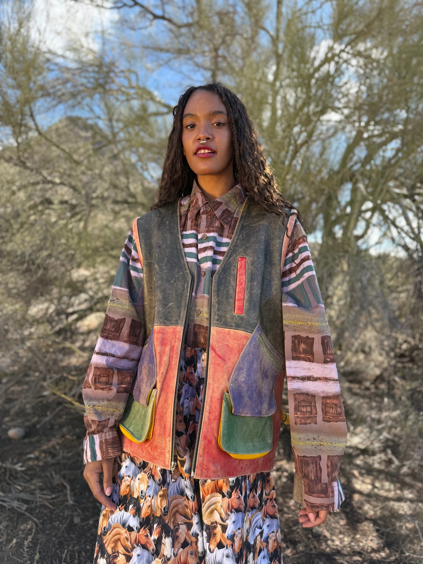 Vintage 80s Multicolor Leather Vest