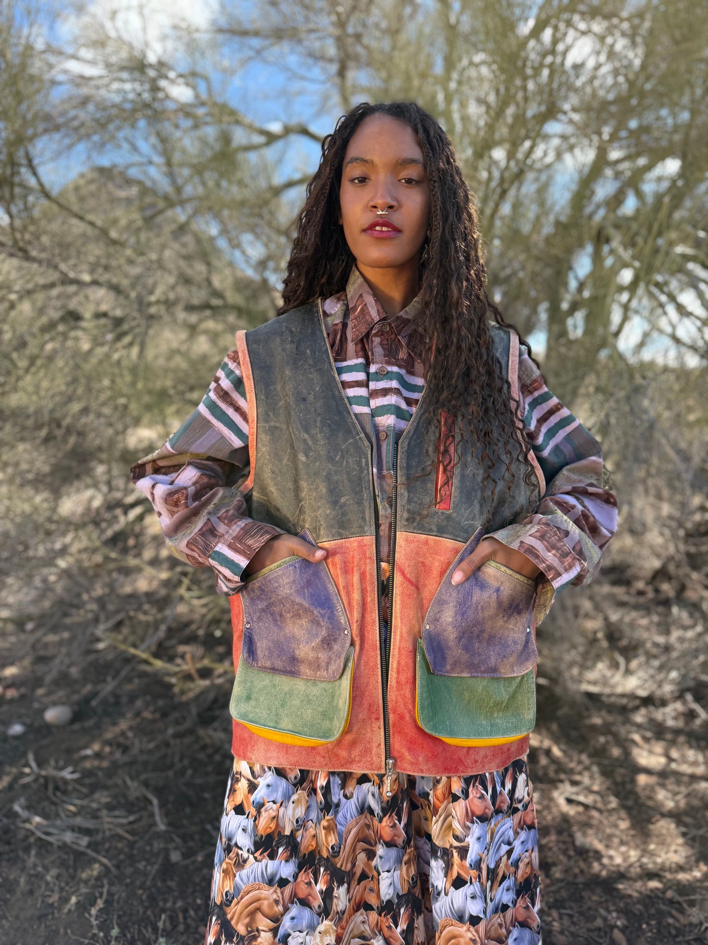 Vintage 80s Multicolor Leather Vest