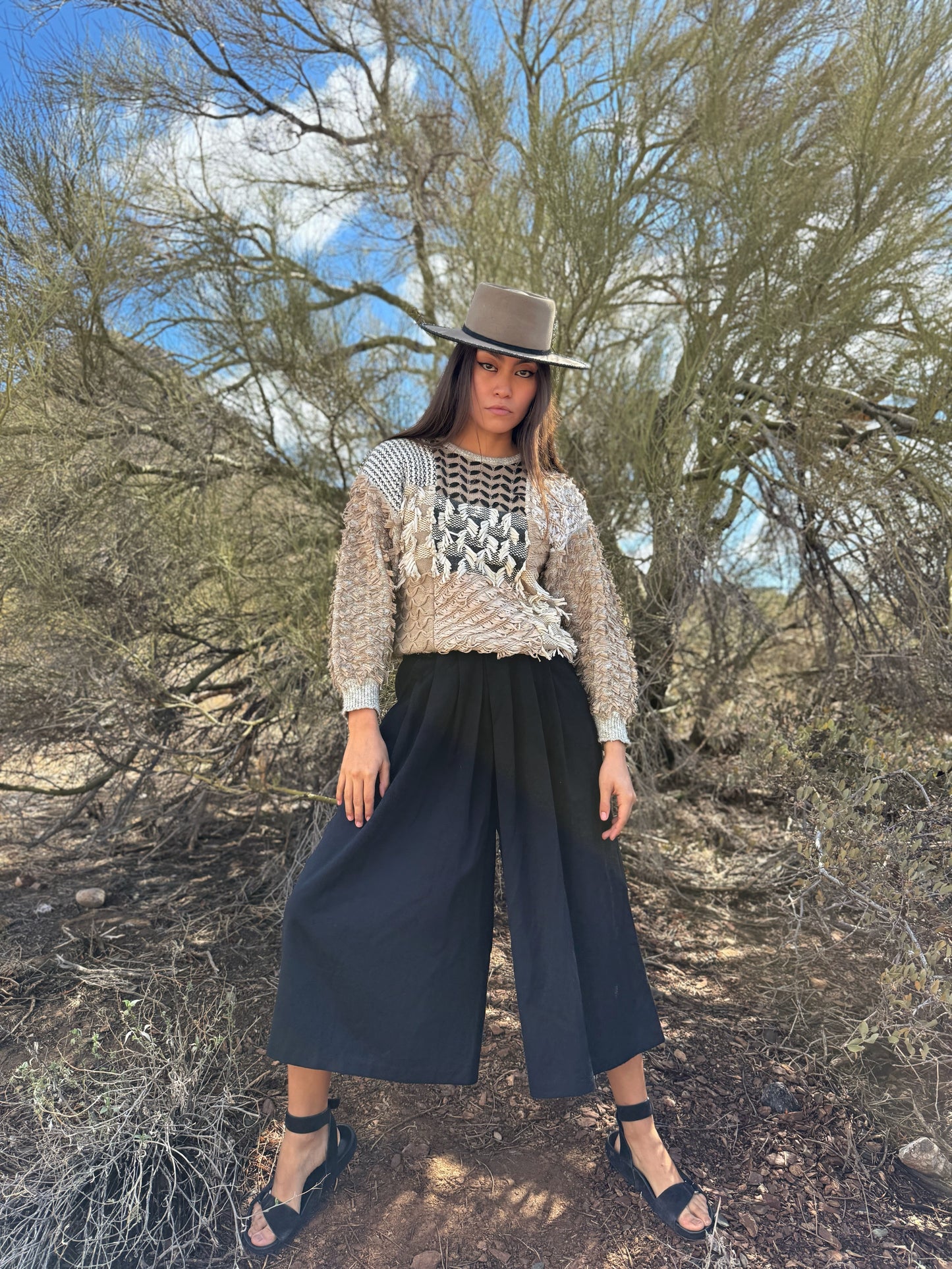 Vintage 80s Wide Leg Cropped Pant