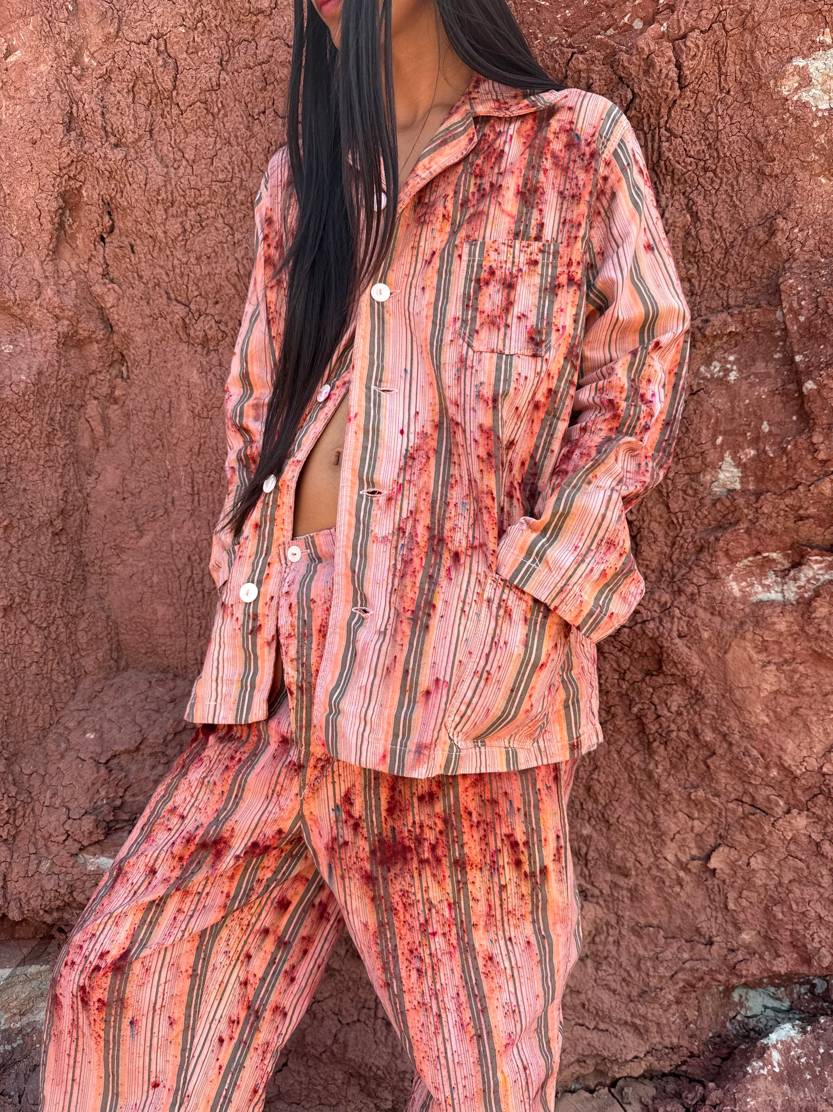 Upcycled Vintage Pajama Top- Terra Cotta