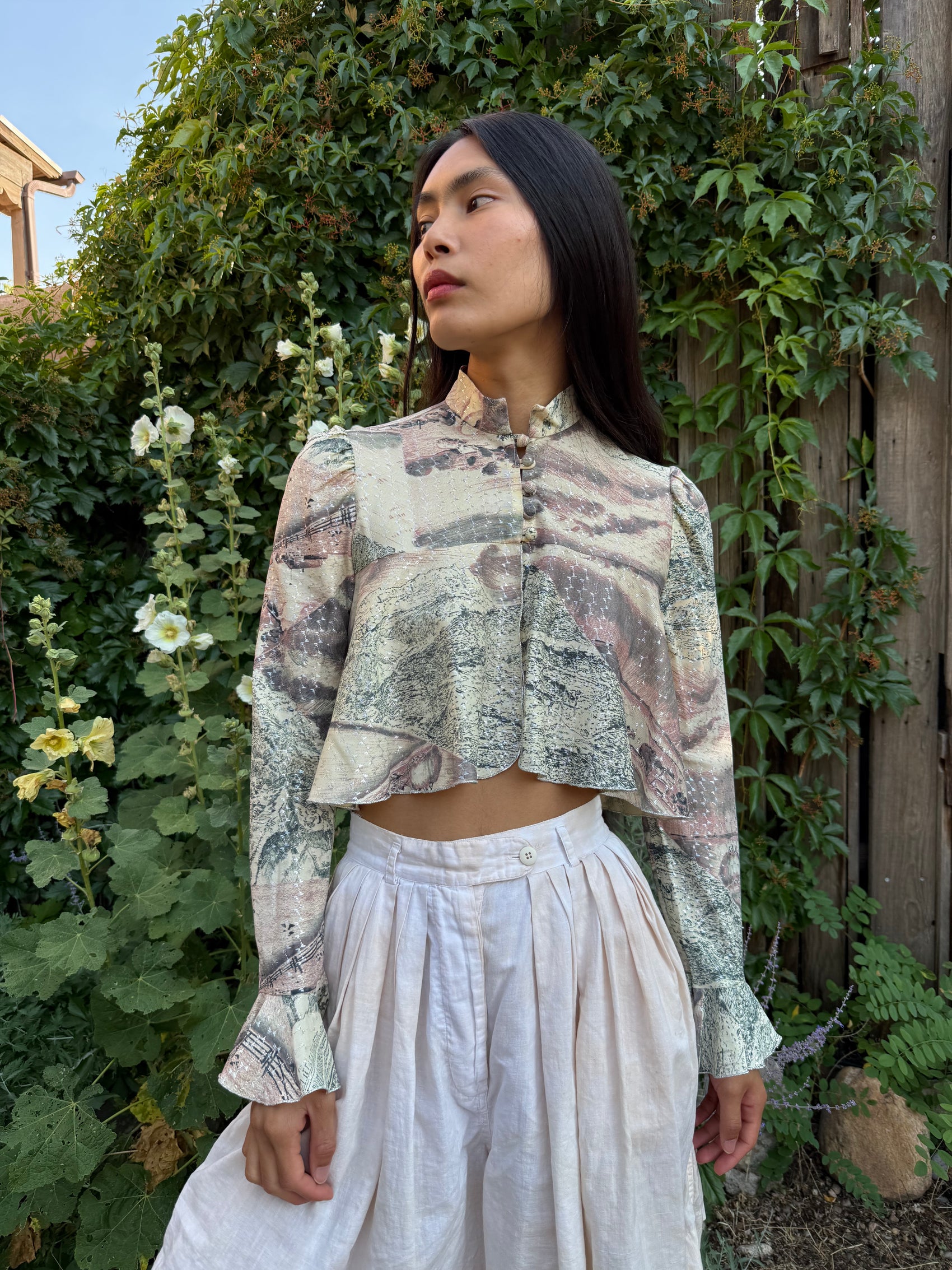 Vintage Cropped Ruffle Blouse