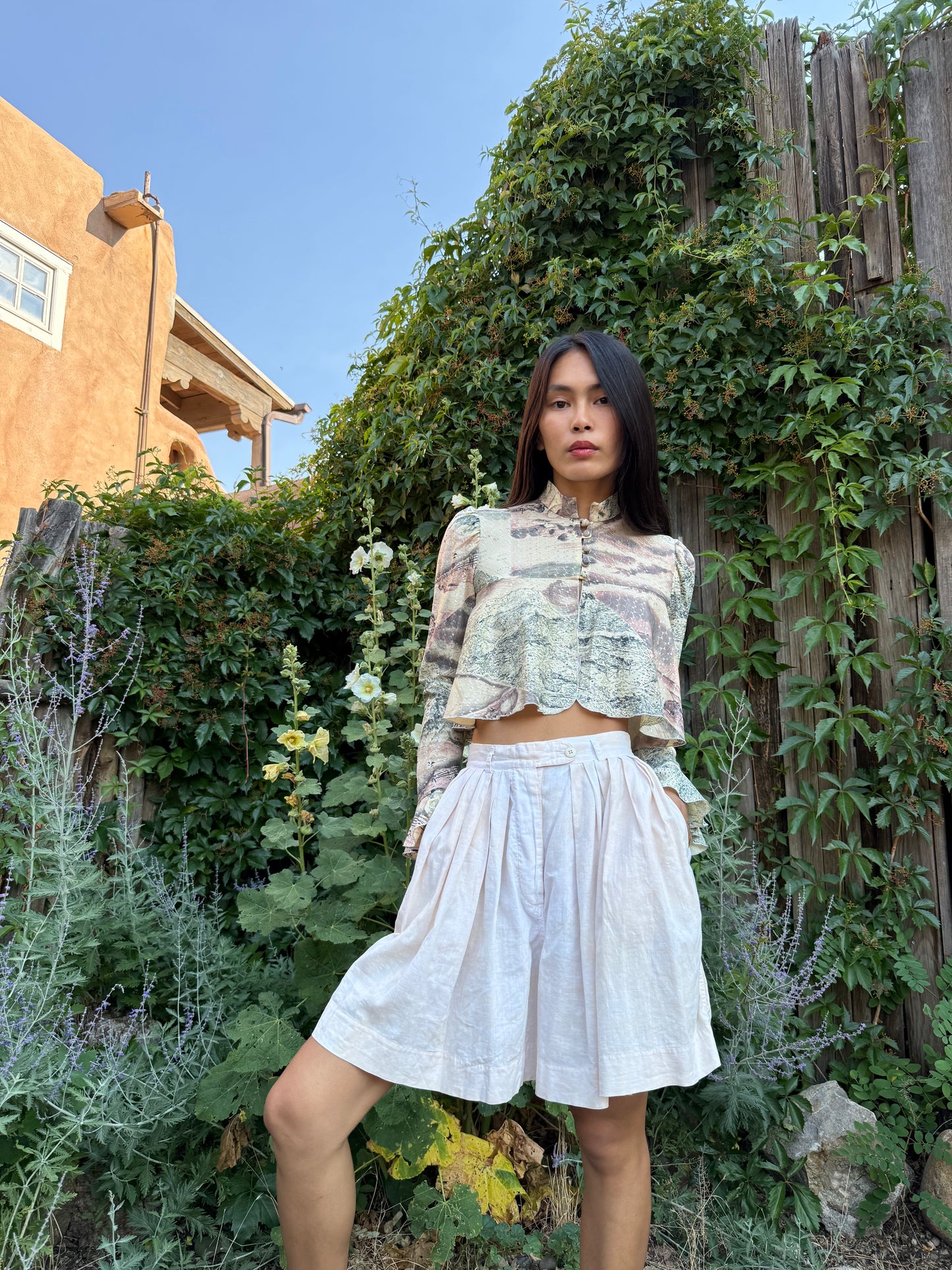 Vintage Cropped Ruffle Blouse