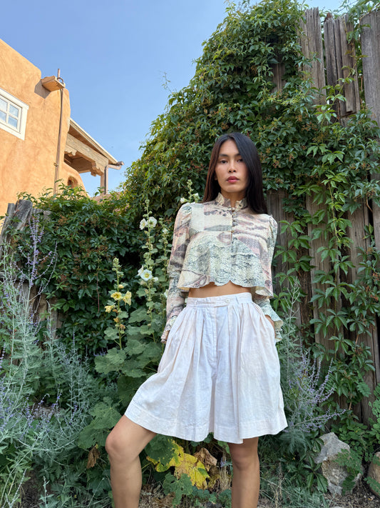 Vintage Cropped Ruffle Blouse
