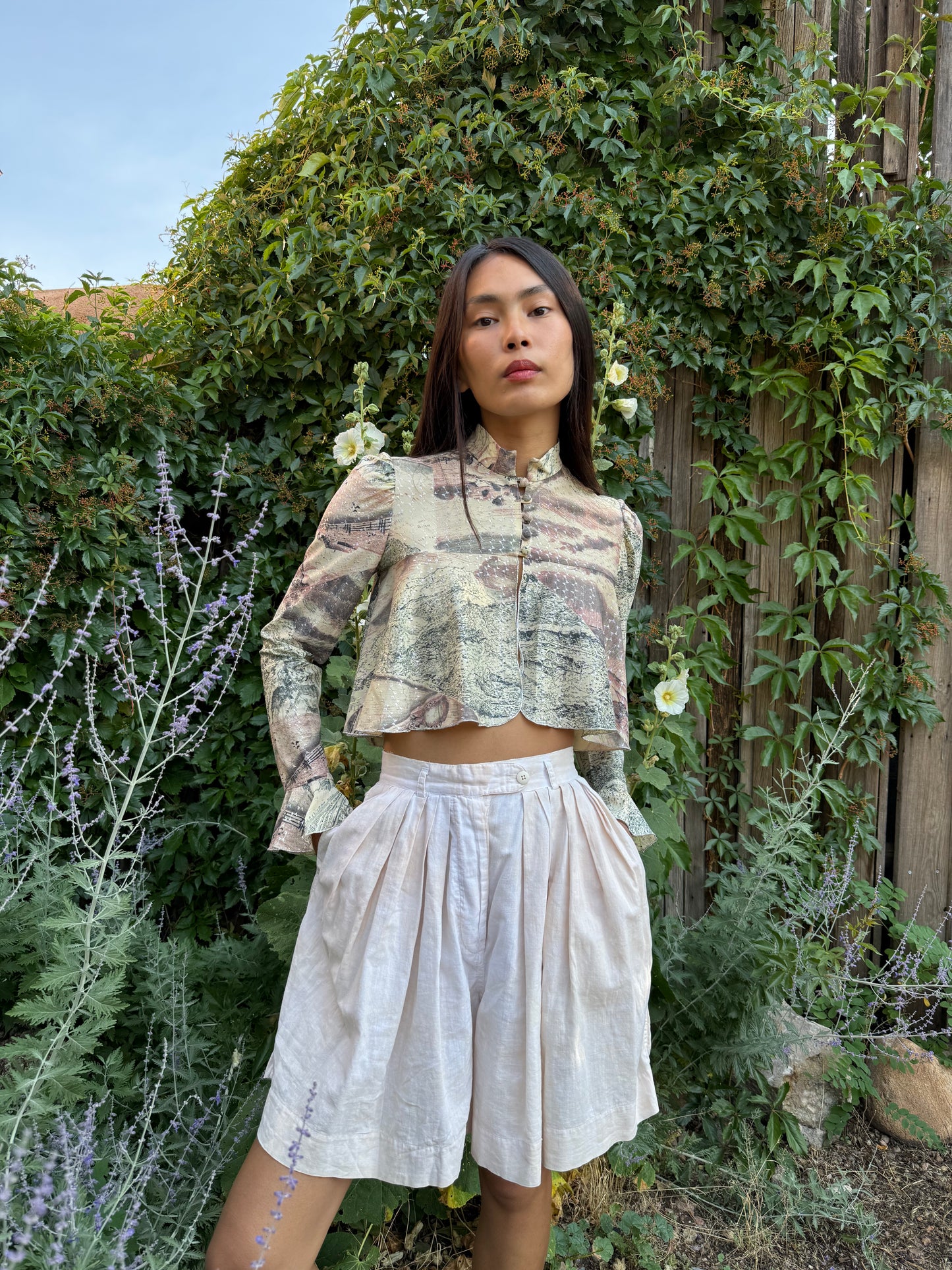 Vintage Cropped Ruffle Blouse