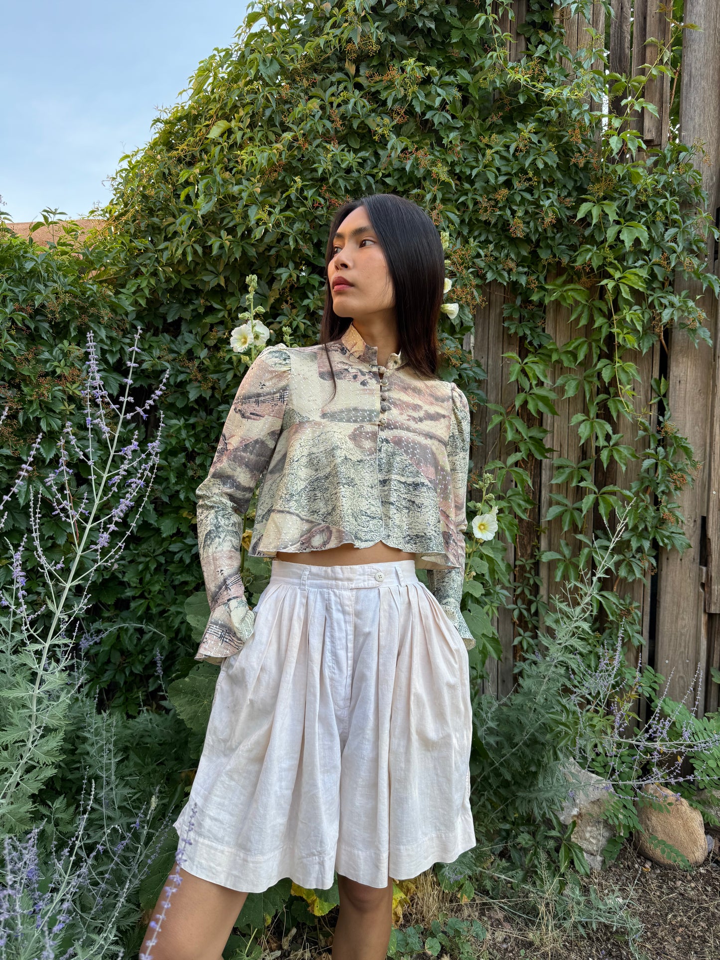 Vintage Cropped Ruffle Blouse