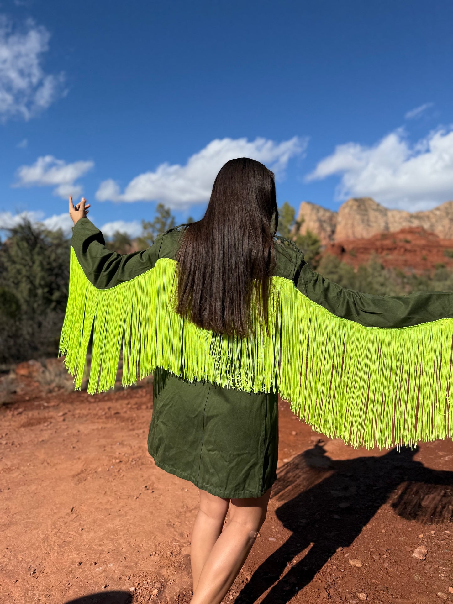 Upcycled Vintage Military Trench Coat- Neon Yellow