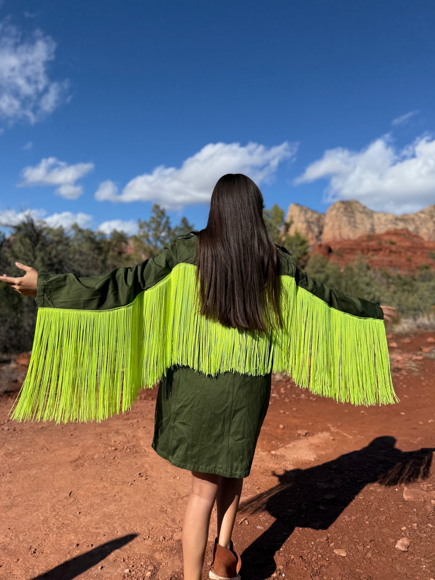 Upcycled Vintage Military Trench Coat- Neon Yellow