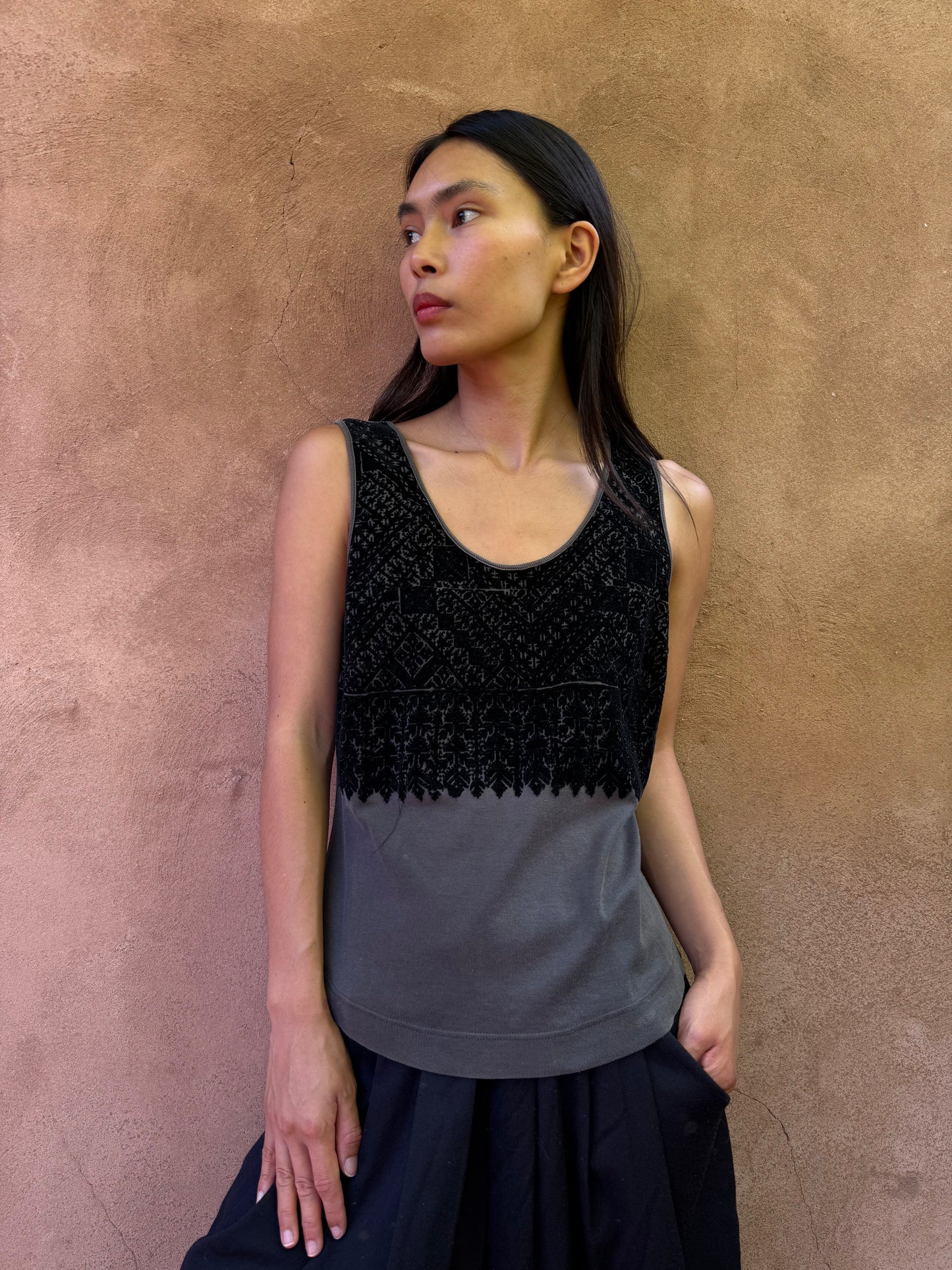 Vintage 90s Flocked Tank by Dries Van Noten