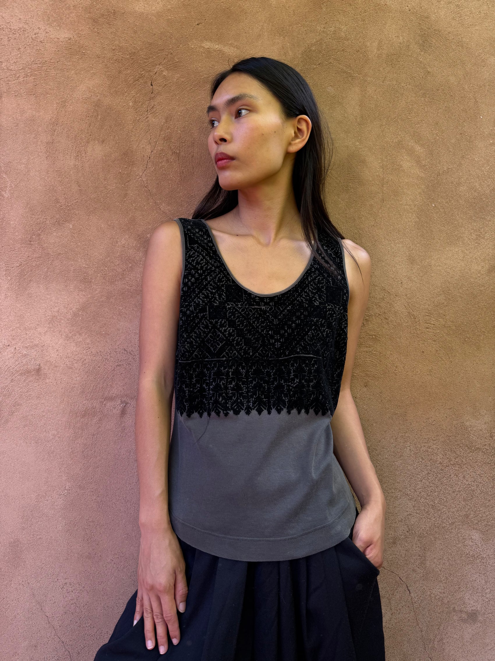 Vintage 90s Flocked Tank by Dries Van Noten