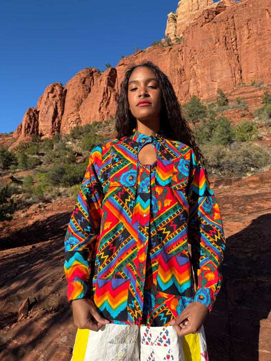 Vintage 80s Technicolor Southwest Rodeo Shirt