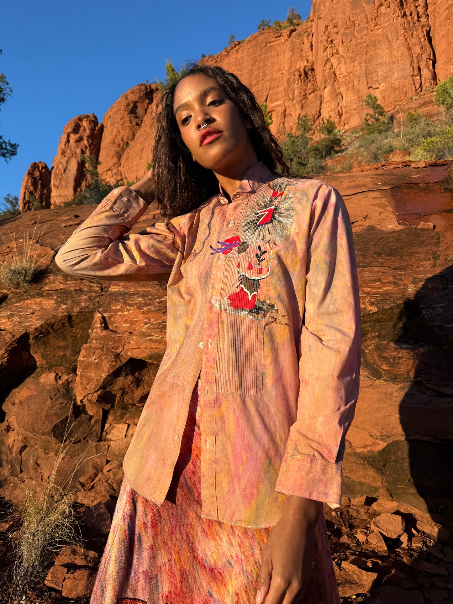 Upcycled Vintage Handpainted Southwest Shirt