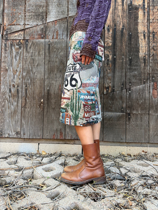 Upcycled Vintage Route 66 Tapestry Wrap Skirt