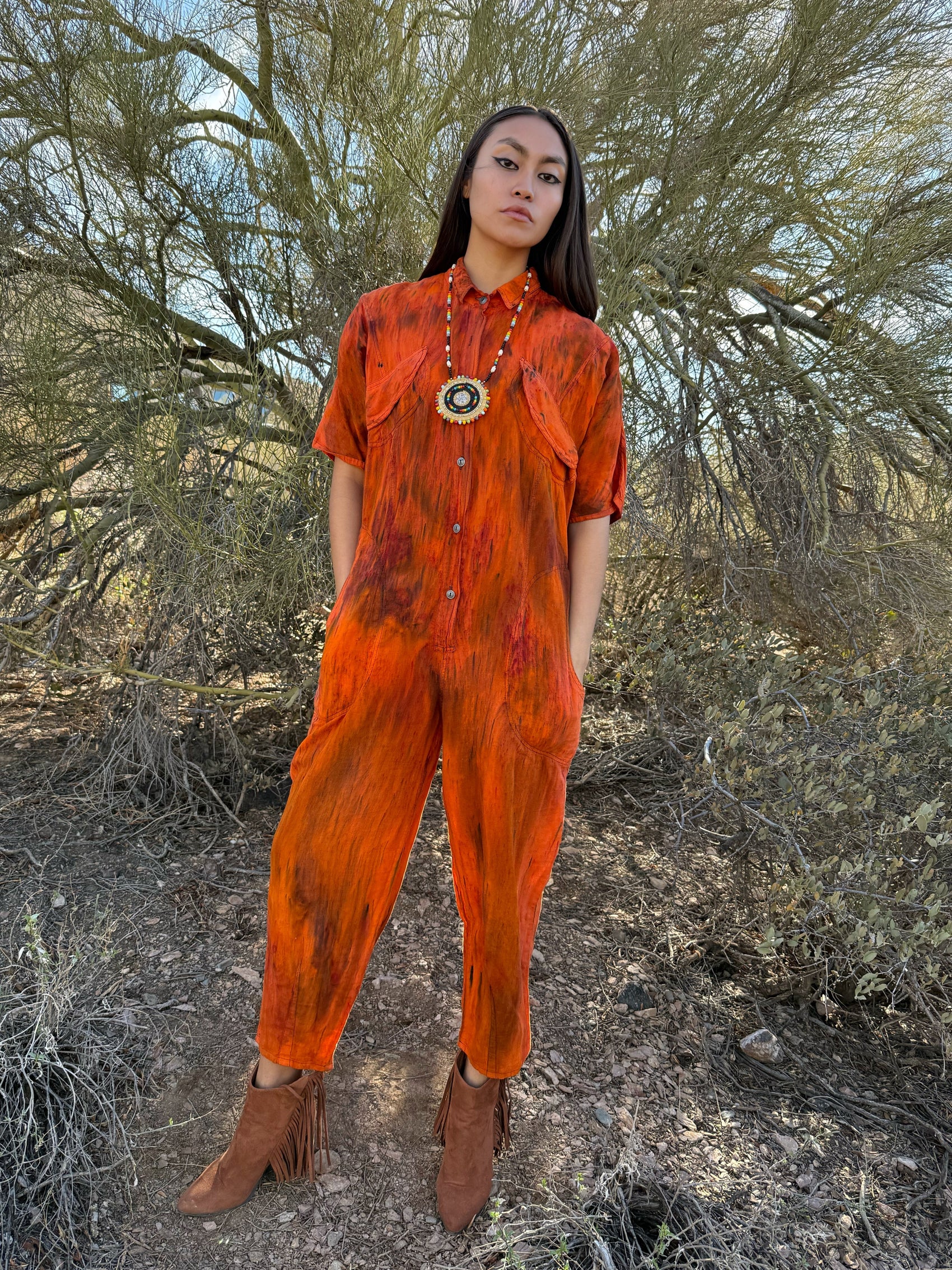 Upcycled Vintage 80s Hand Dyed Flysuit- Cactus Flower