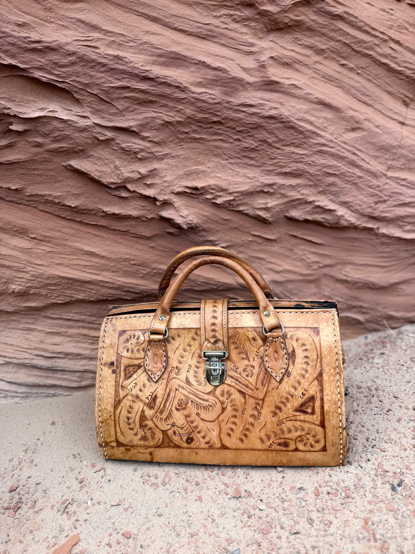 Vintage 70s Tooled Leather Bag