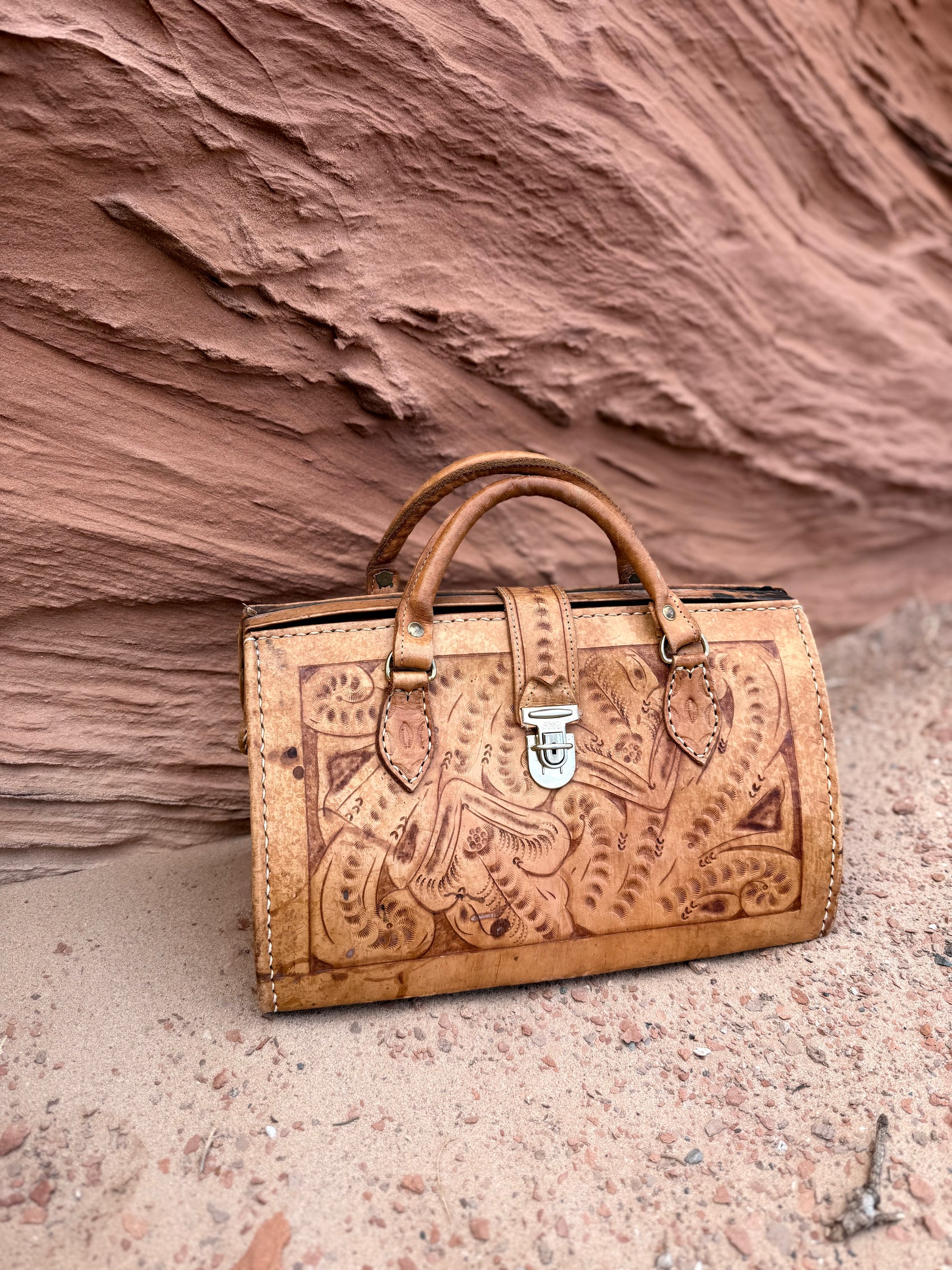 Vintage 70s Tooled Leather Bag
