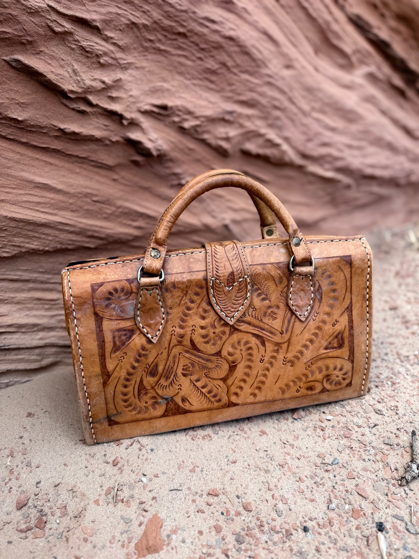 Vintage 70s Tooled Leather Bag