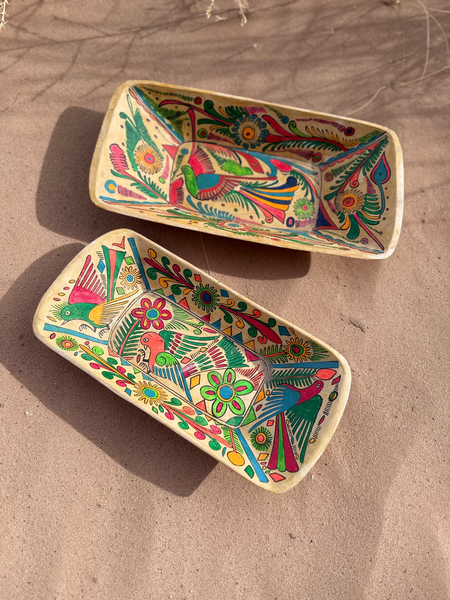 Vintage 70s Handpainted Wood Trays