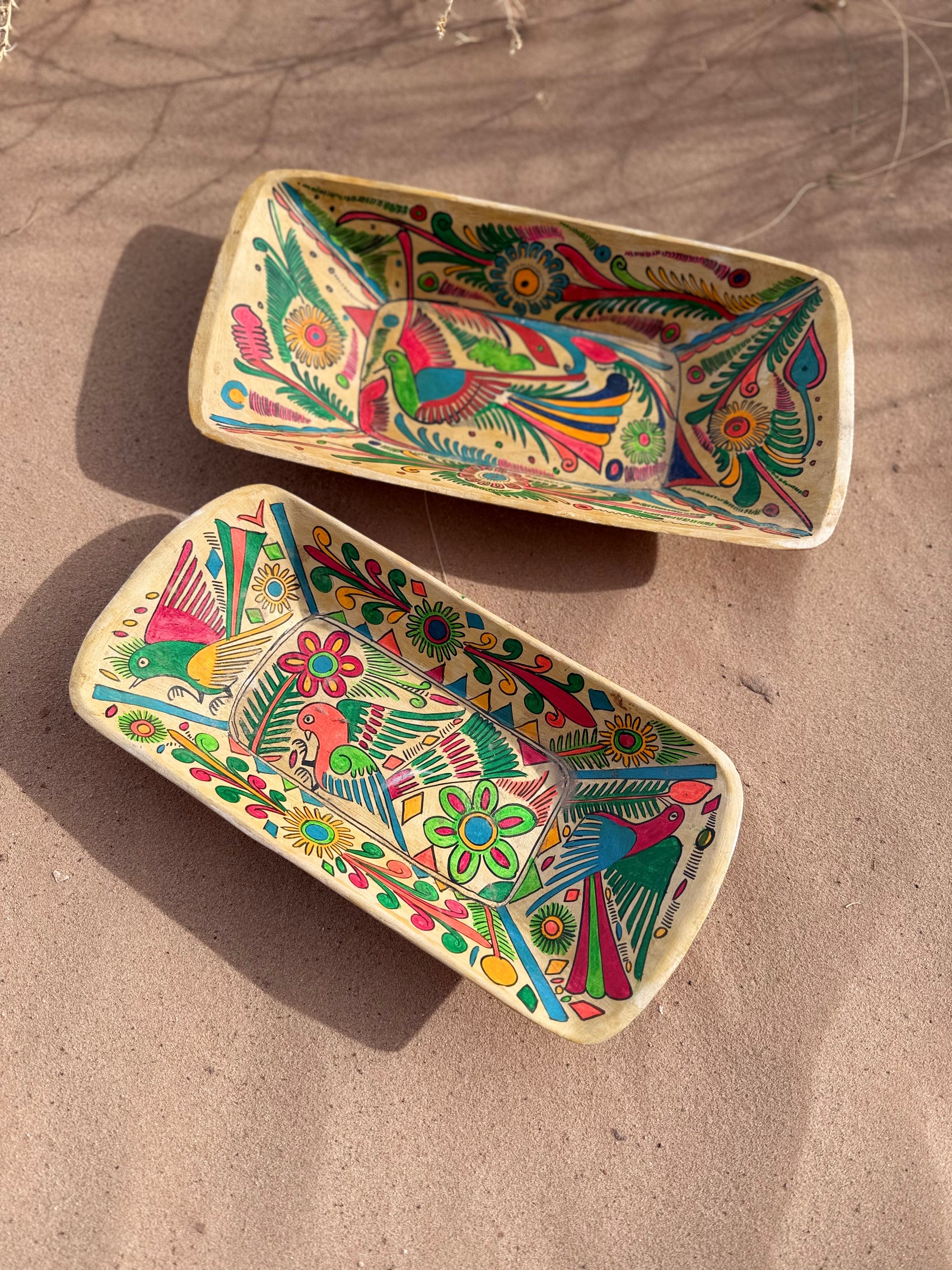 Vintage 70s Handpainted Wood Trays