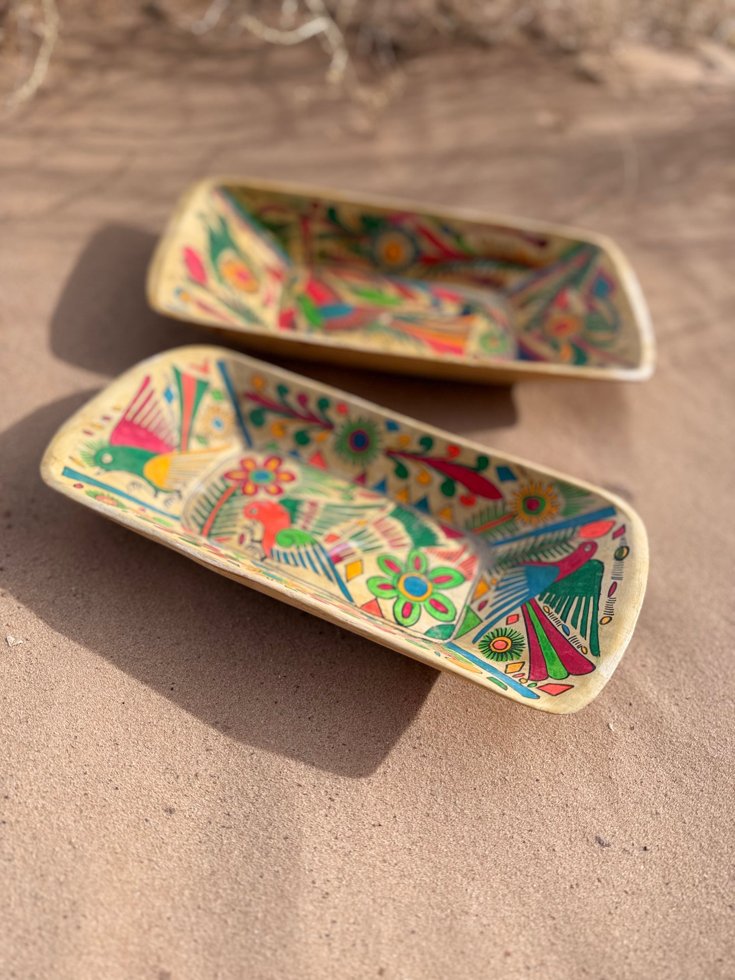 Vintage 70s Handpainted Wood Trays