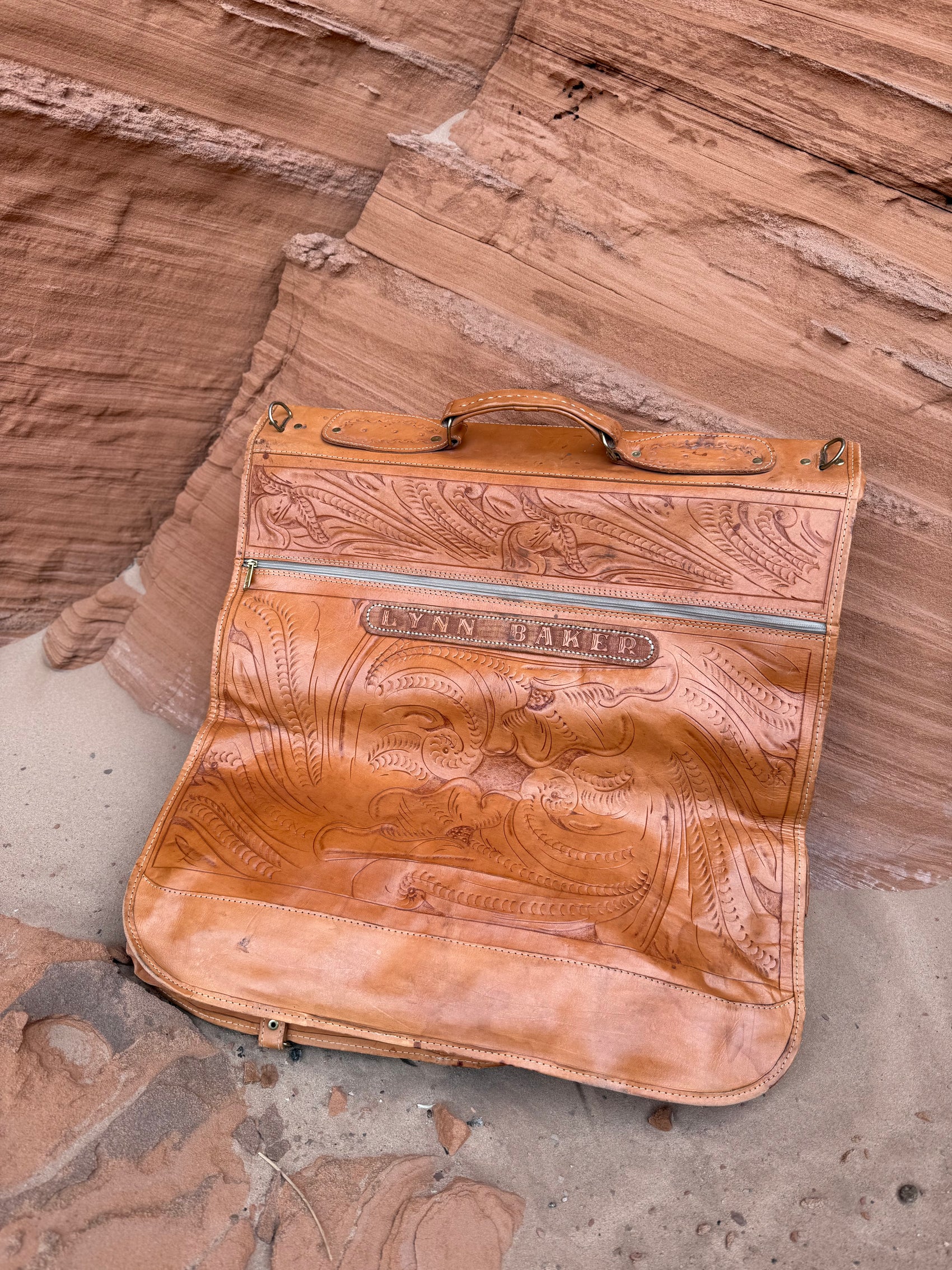 Vintage Handtooled Leather Travel Bag